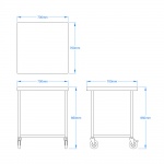700 x 700mm Mobile Stainless Steel Table