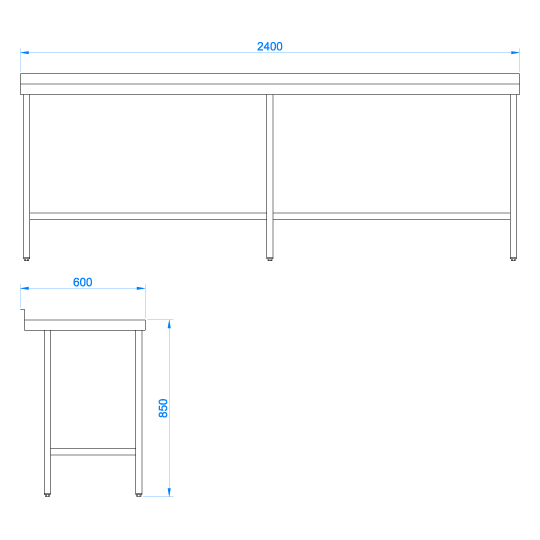 Stainless Steel Catering Prep Table 2400 x 600mm Buy Online Ireland CommercialSinks.ie